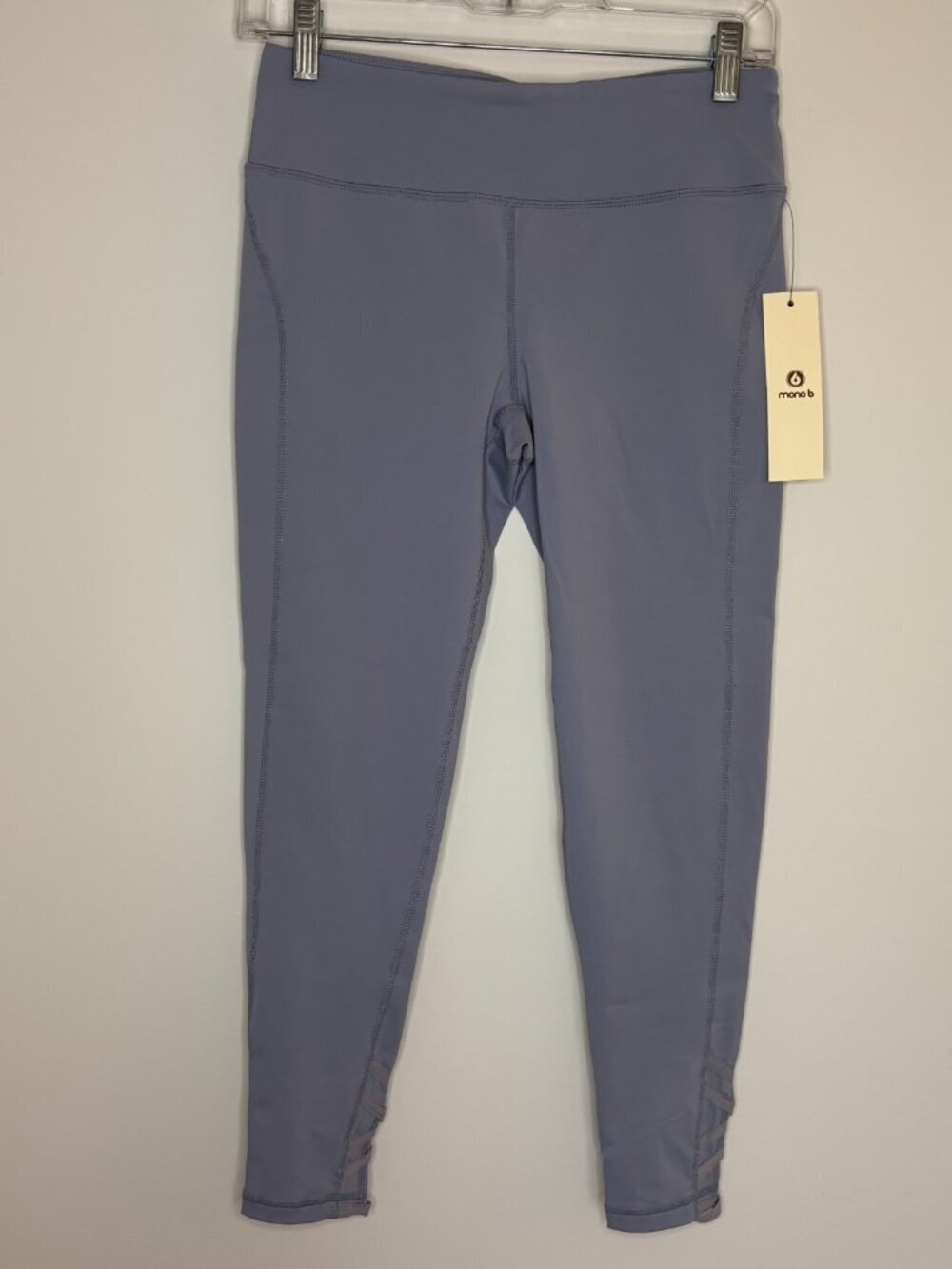 MONO B NEW Criss Cross Back Accent Leggings Womens L Light Blue Stretch